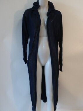 NWT Womens WISPR Blue Hooded Open Duster Pointelle Star Cardigan Sweater M